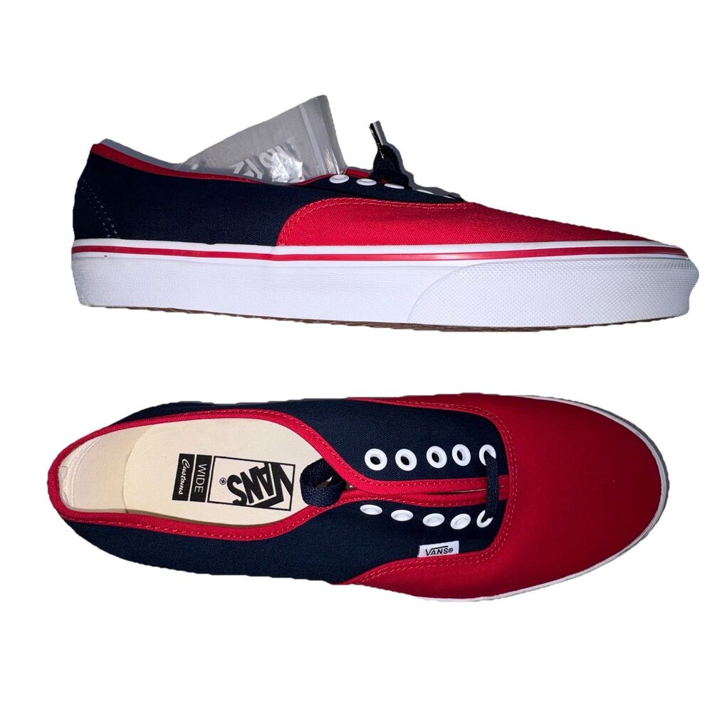 Vans Authentic Shoes Mens Size 11.5 Wide Red Navy Blue Canvas Skate Low Top USA
